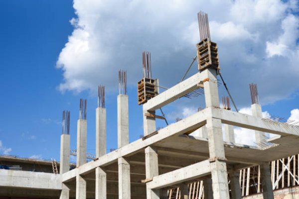 Concrete structure is under construction. Blue sky background